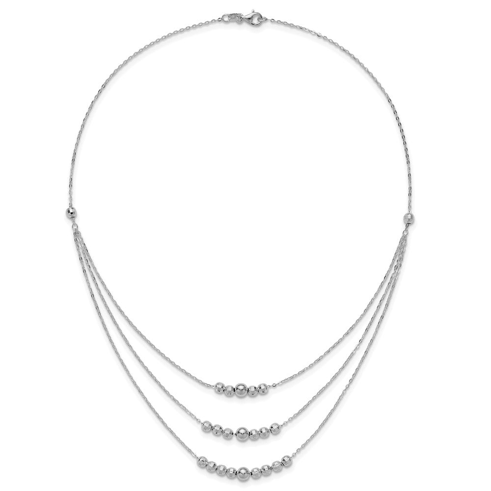 Sterling Silver Polished 3-Strand Beaded Necklace 16 Inches