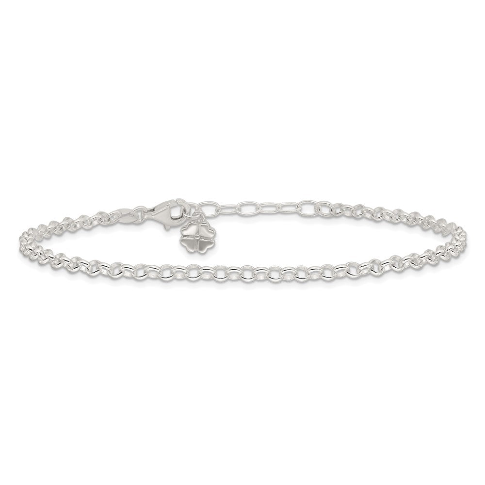 Sterling Silver Polished Four Leaf Clover 9in Plus 1in Ext. Anklet 9 inches