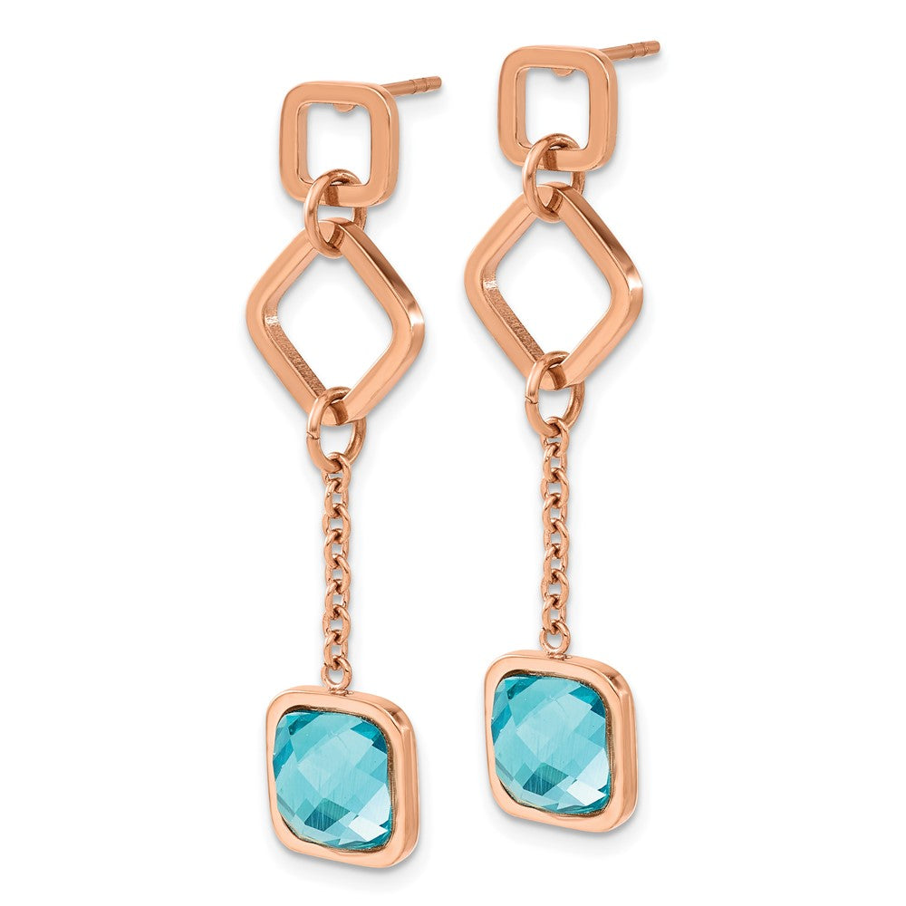 Stainless Steel Polished Rose IP-plated Blue Crystal Post Dangle Earrings