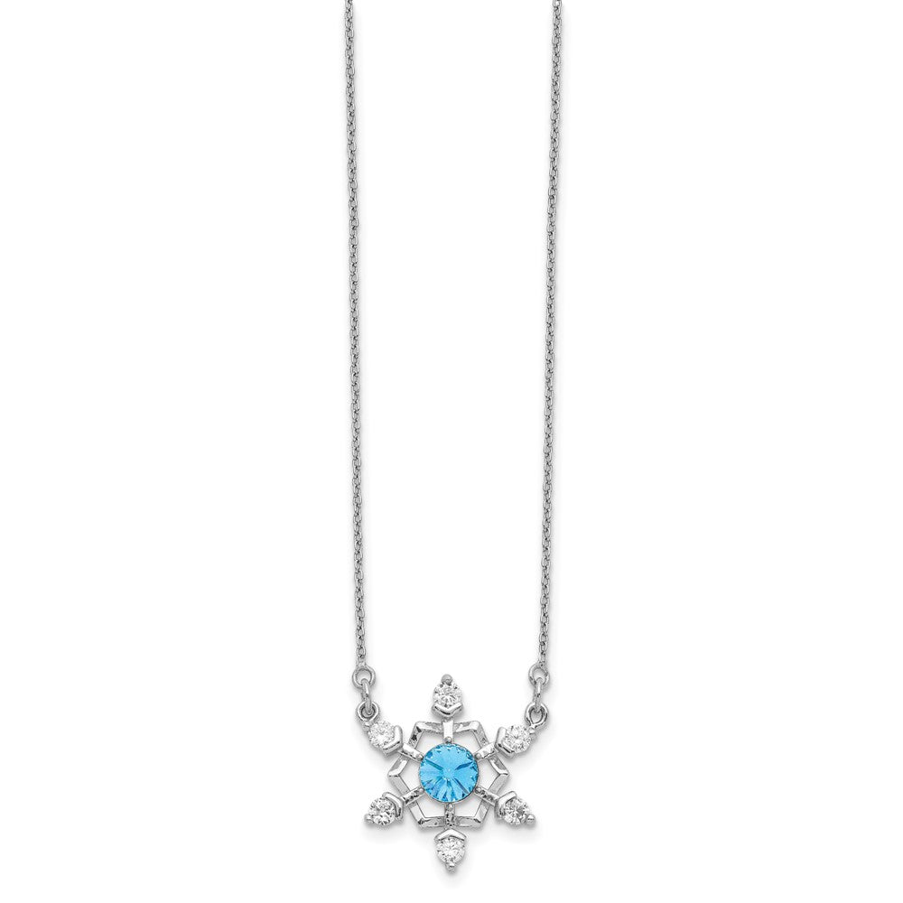 Sterling Silver RH-plated Crystal Snowflake w/2in ext Necklace 15.5 Inches