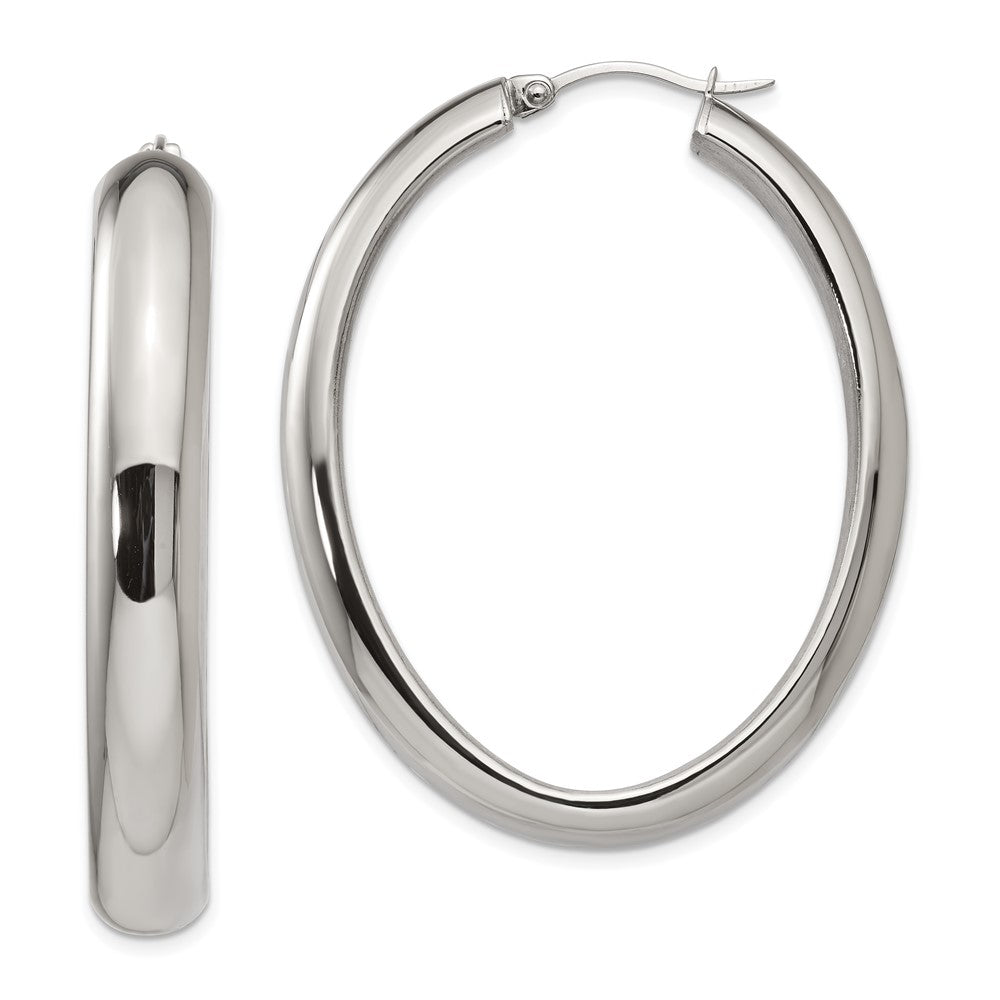 Stainless Steel Polished Hollow Oval Hoop Earrings