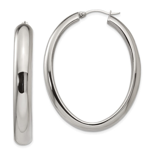 Stainless Steel Polished Hollow Oval Hoop Earrings