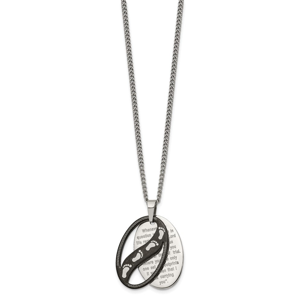 Stainless Steel Polished Black IP-plated FOOTPRINTS 24in Necklace