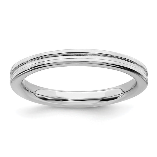 Sterling Silver Stackable Expressions Rhodium Grooved Ring Size -9