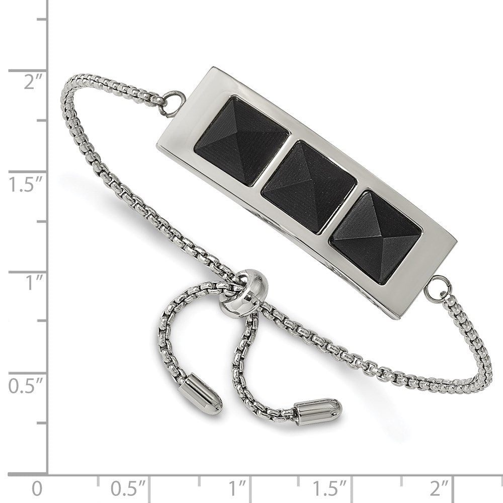 Stainless Steel Brushed and Polished w/Solid Blk Carbon Fiber Adj Bracelet