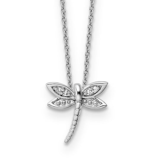 White Ice Sterling Silver Rhodium-plated 18 Inch Diamond Dragonfly Necklace with 2 Inch Extender 18 Inches