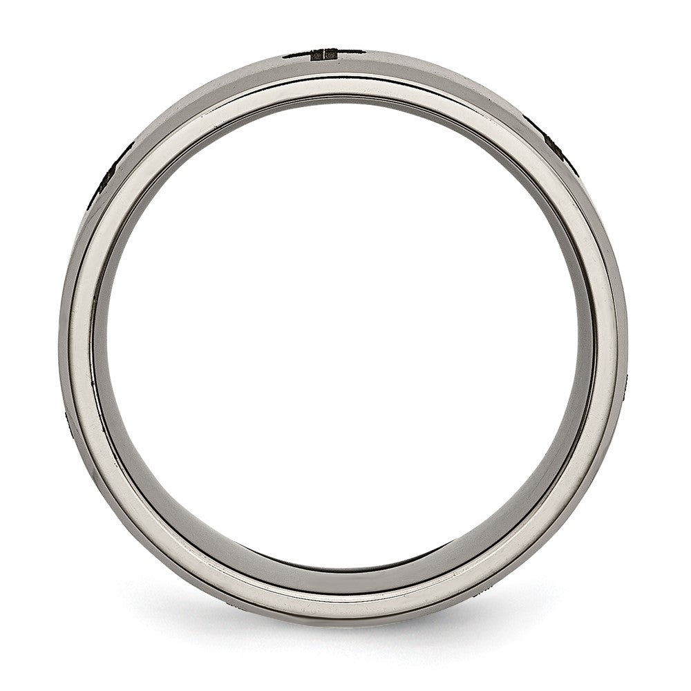 Chisel Titanium Brushed and Polished Cross Laser Design 8mm Beveled Edge Band Size - 9