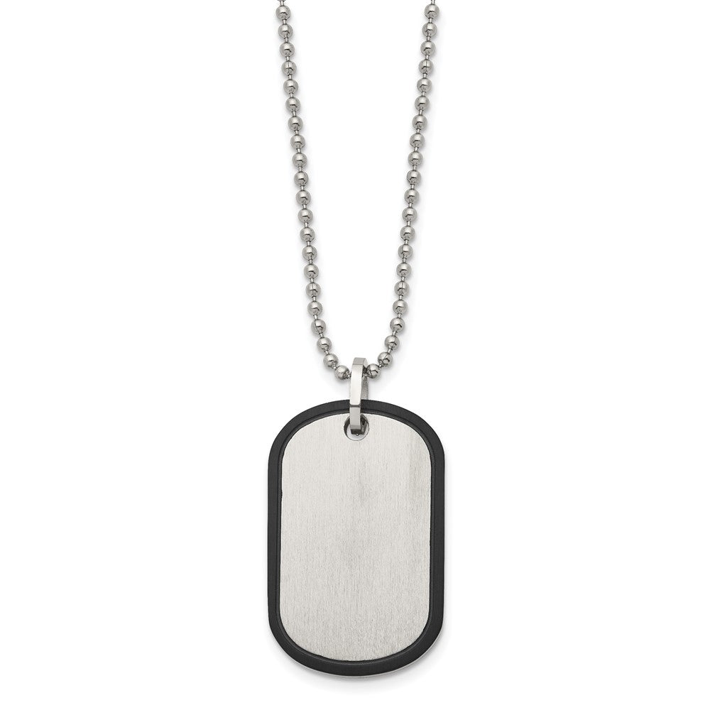 Stainless Steel Brushed Black IP-plated Edge Dog Tag 22in Necklace