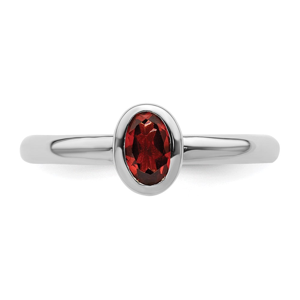 Sterling Silver Stackable Expressions Oval Garnet Ring Size -6