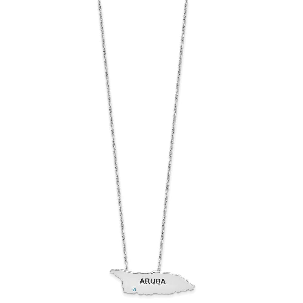 Sterling Silver Rhodium-Plated Aruba Map w/ Crystal 16 +2in Necklace