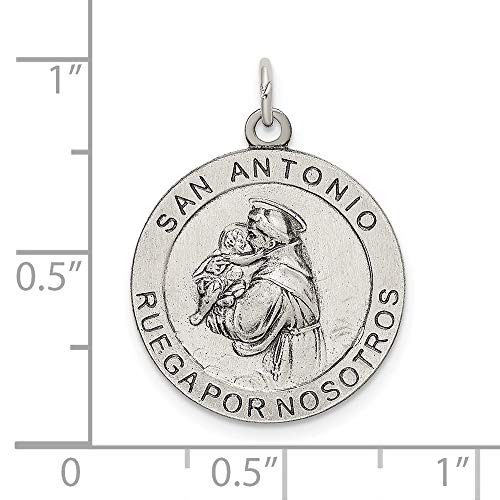 Sterling Silver Satin Antiqued Spanish St. Anthony Medal Pendant