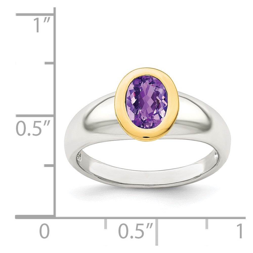 Sterling Silver w/ 14K Accent Amethyst Oval Ring