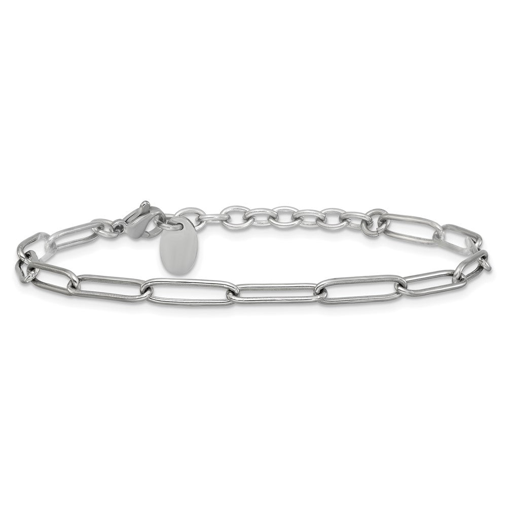 Stainless Steel Polished Open Link Paperclip 7in w/1.25in ext Bracelet 7 inches