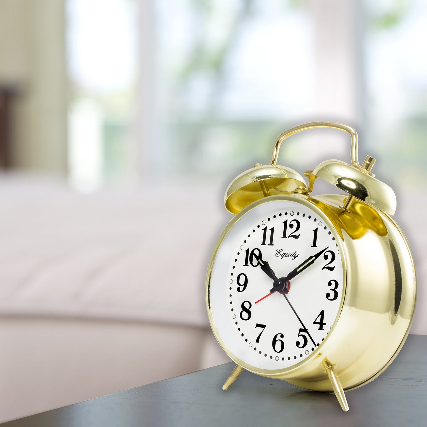 Equity Brass-finished Metal Twin Bell Keywind Analog Alarm Clock, 13012