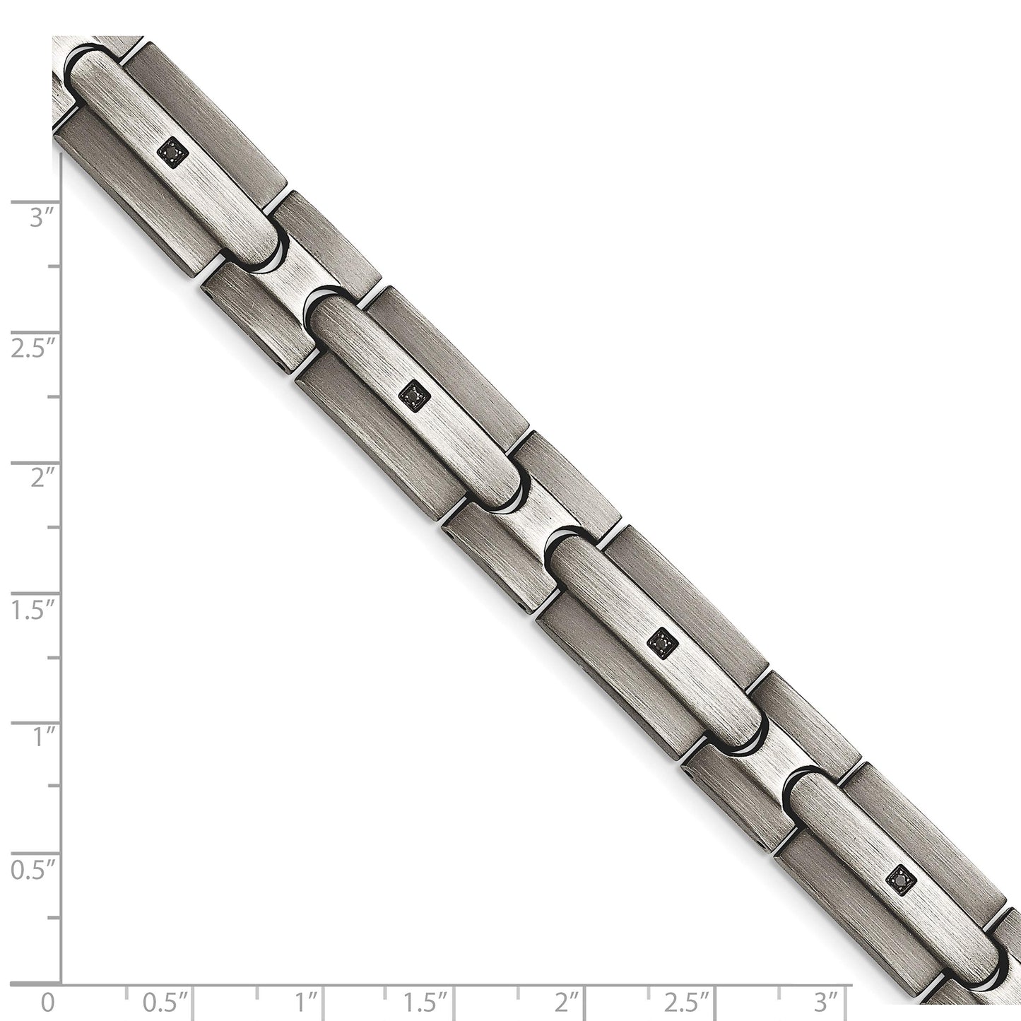Stainless Steel Brushed with Black CZ 8.25in Bracelet 8.25 inches