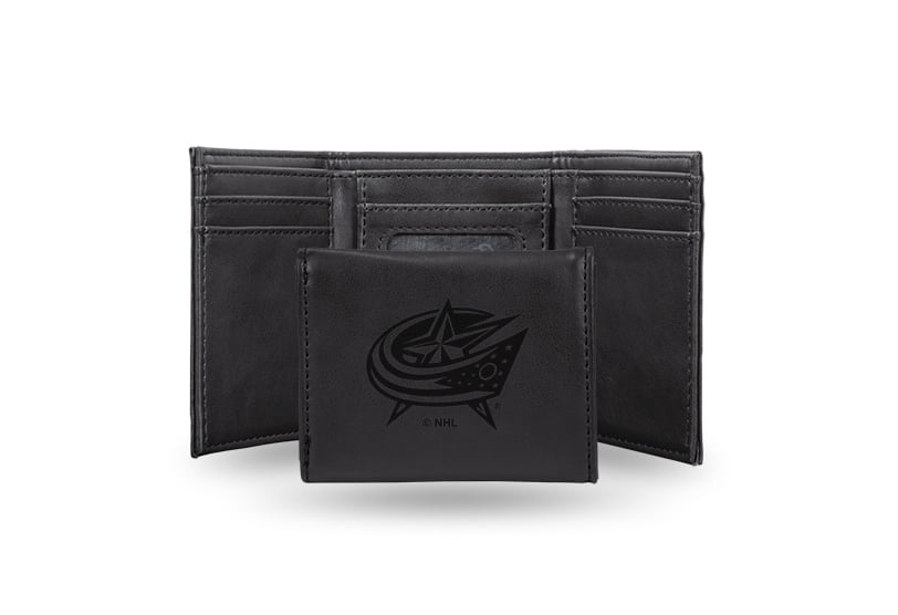 Hockey Rico Industries Columbus Blue Jackets Black Laser Engraved Trifold Laser Engraved Tri-Fold Wallet - Men's Accessory