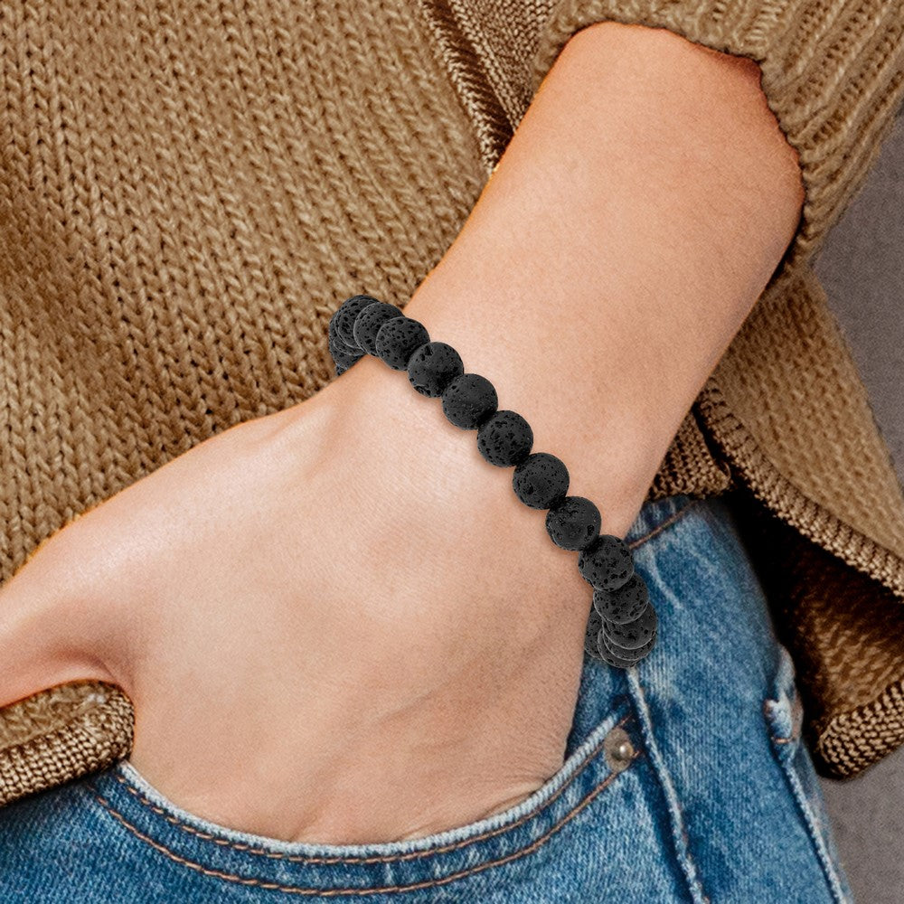 Volcanic Rock Agate Beaded Stretch Bracelet 6.75 inches