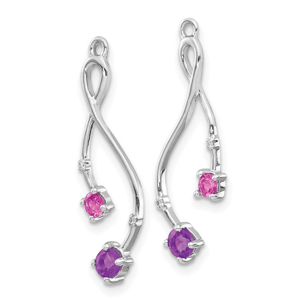14k White Gold Diamond, Amethyst and Pink Tourm Earring Jackets