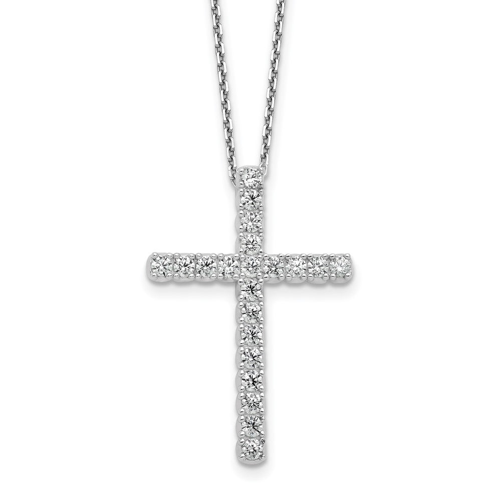Sterling Shimmer Sterling Silver Rhodium-plated 2.3mm CZ 21 Stone Cross 16 inch with 2 inch Extension Necklace 16 Inches