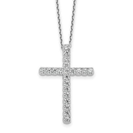 Sterling Shimmer Sterling Silver Rhodium-plated 2.3mm CZ 21 Stone Cross 16 inch with 2 inch Extension Necklace 16 Inches