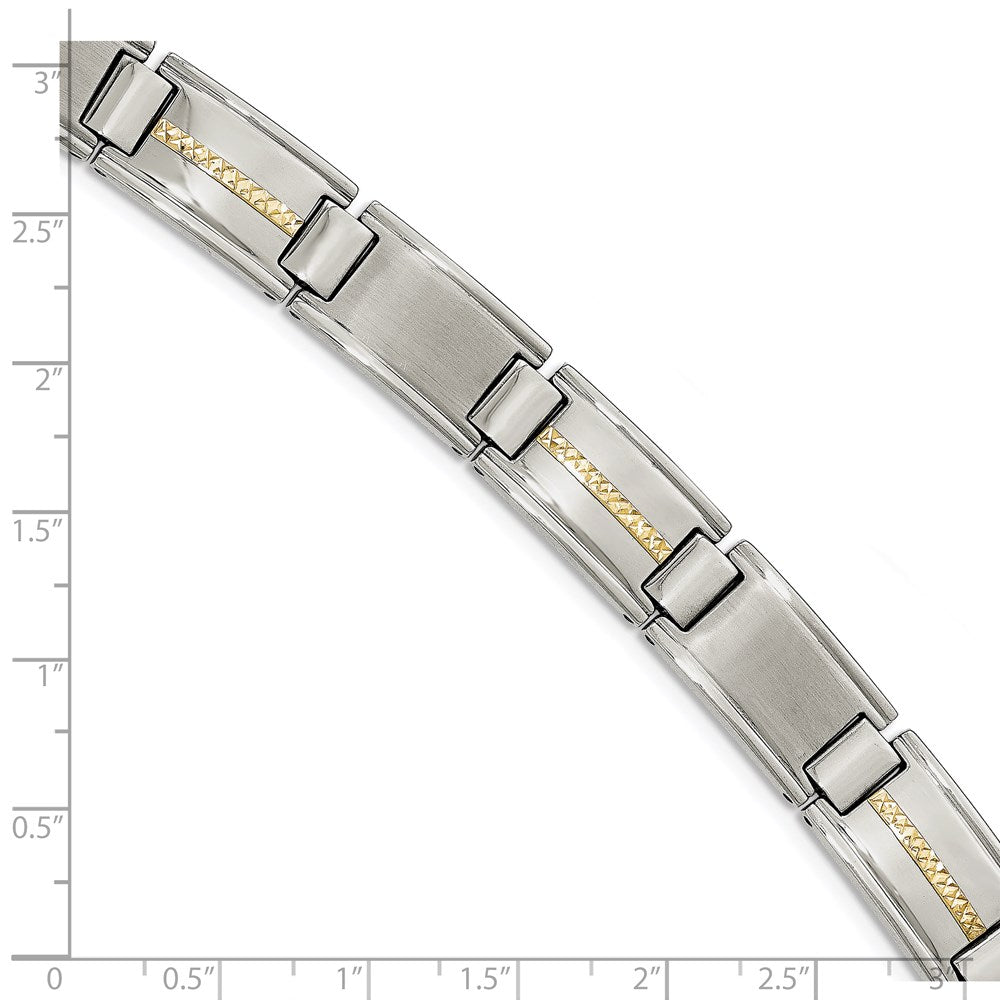 Stainless Steel with 14k Accent 8.75in Brushed & Polished Link Bracelet 8.75 inches