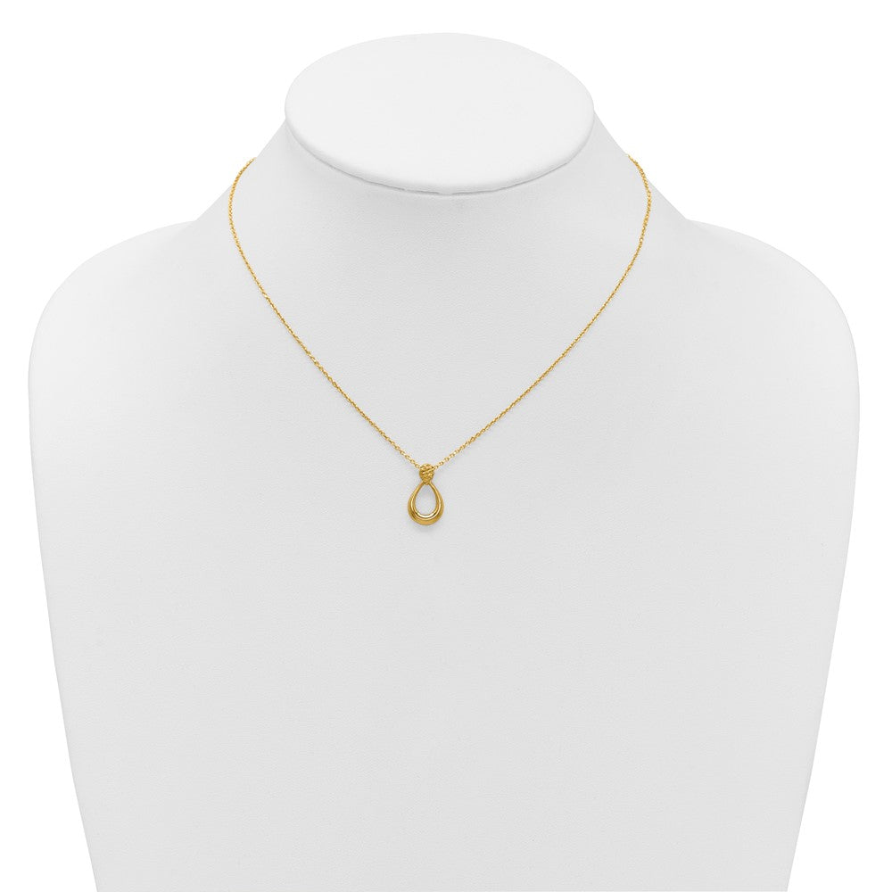 14K Polished / Dia-cut Open Teardrop w/2in ext. Necklace