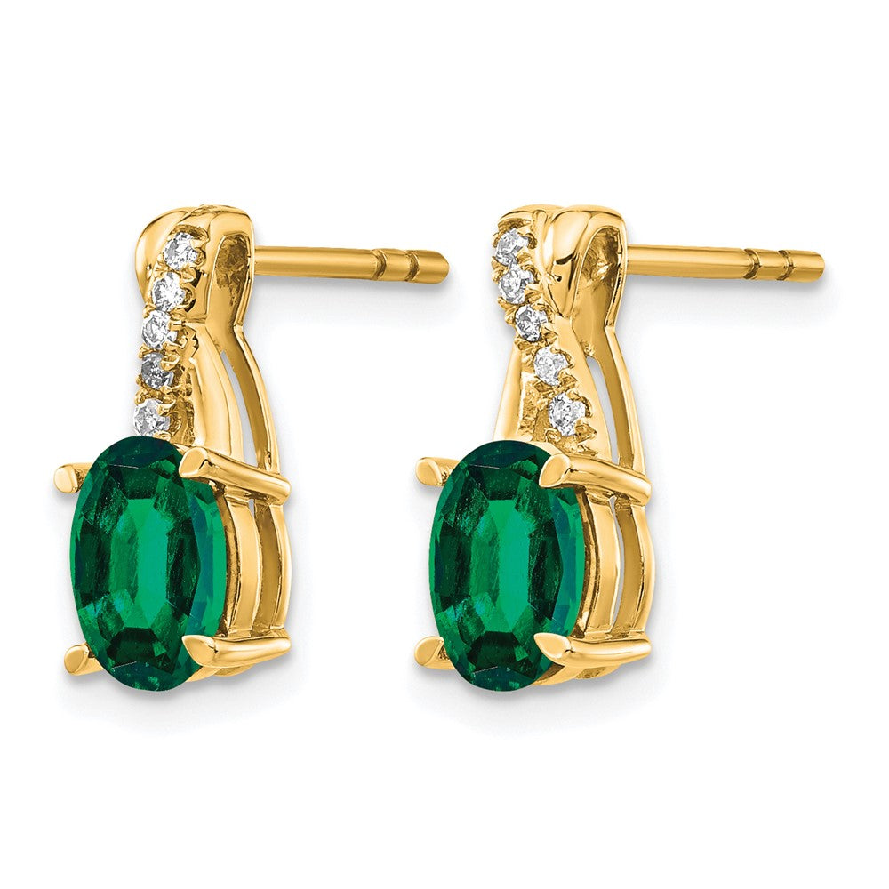 10ky Cr. Emerld & Diamond Earrings 7x5 Oval CREM, Rd 10-1.1mm dia