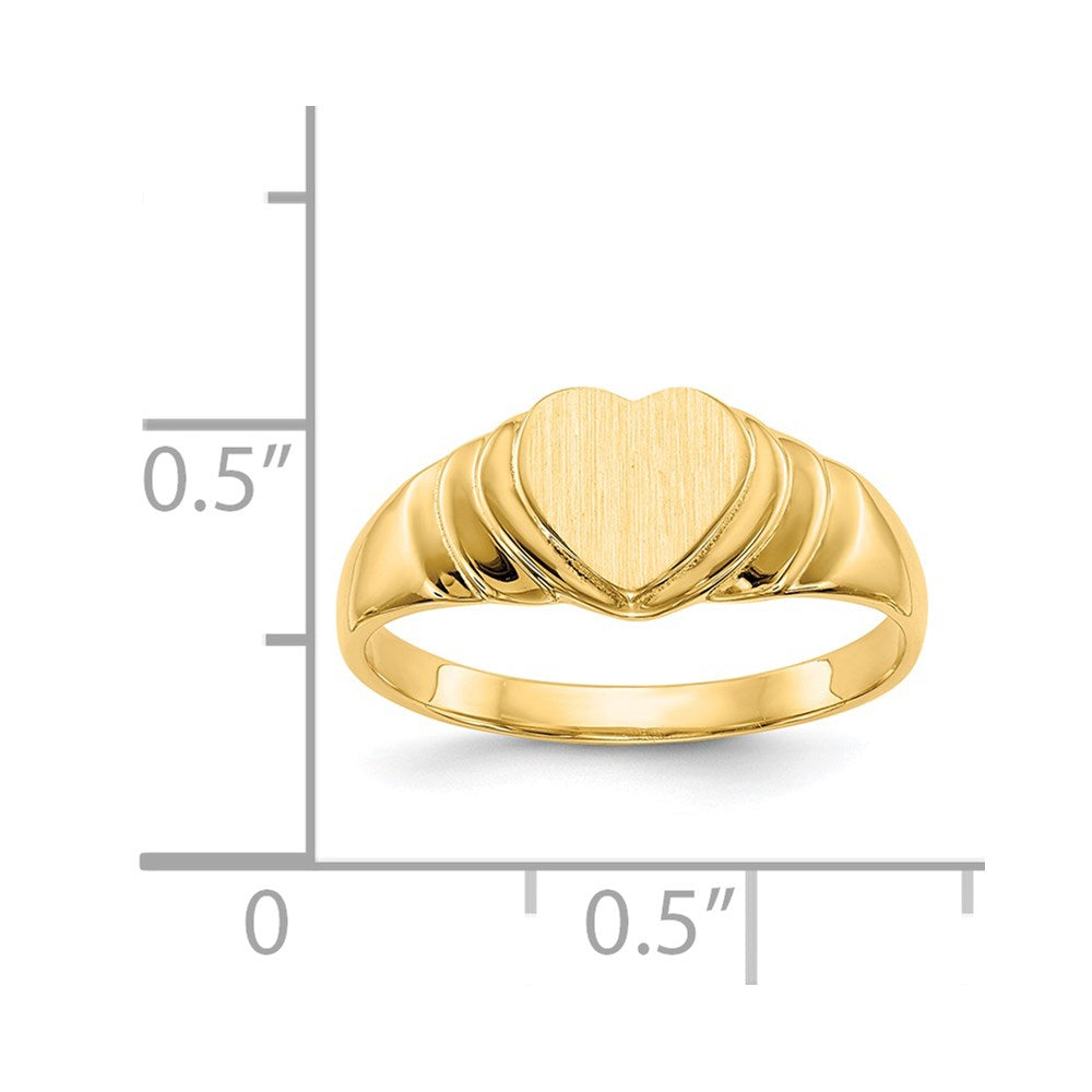 14k 6.75x6.75mm Closed Back Children's Heart Signet Ring Size 4.75