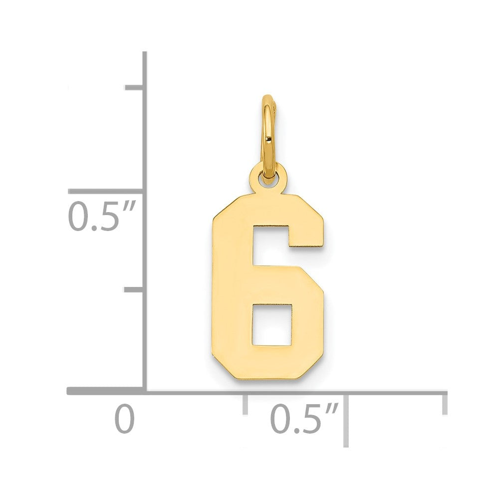 14k Small Polished Number 6 Charm