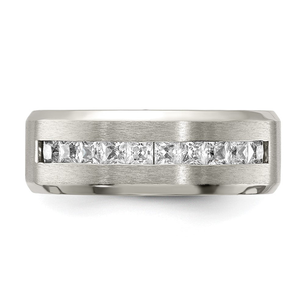 Titanium Brushed and Polished with CZ 8mm Band Size - 10.5