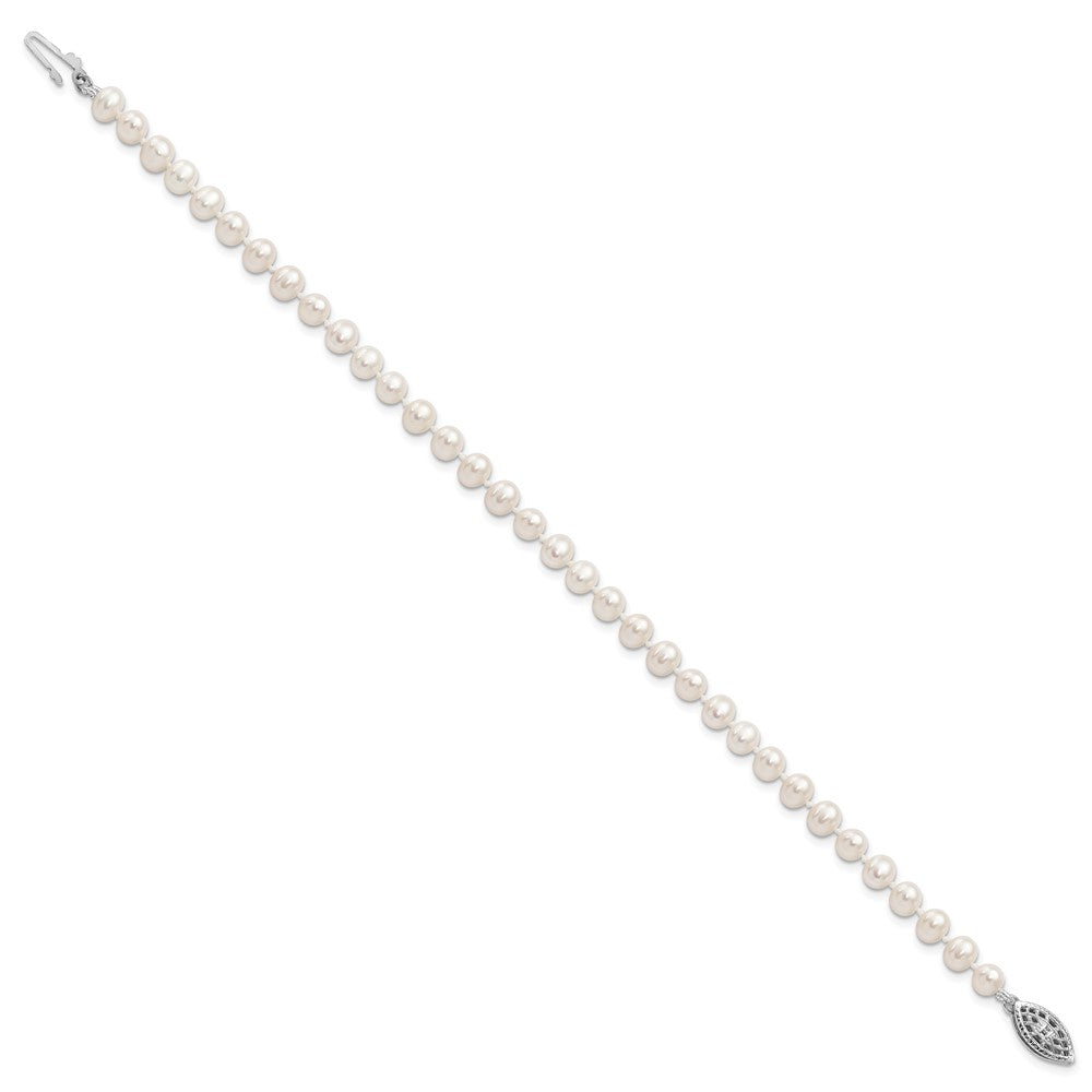 Sterling Silver Rhodium-plated 4-5mm White Near-Round Freshwater Cultured Pearl 7.25 inch Bracelet 7.25 inches