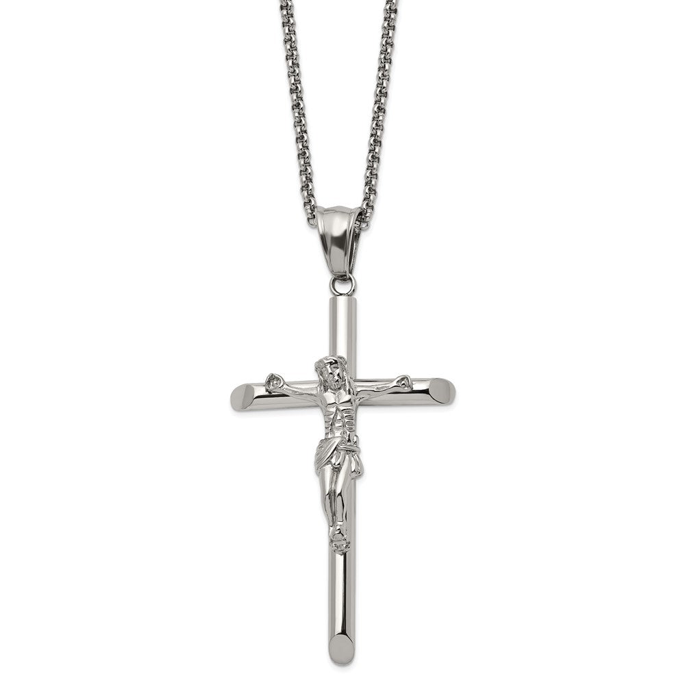 Stainless Steel Polished Large Crucifix 22in Necklace