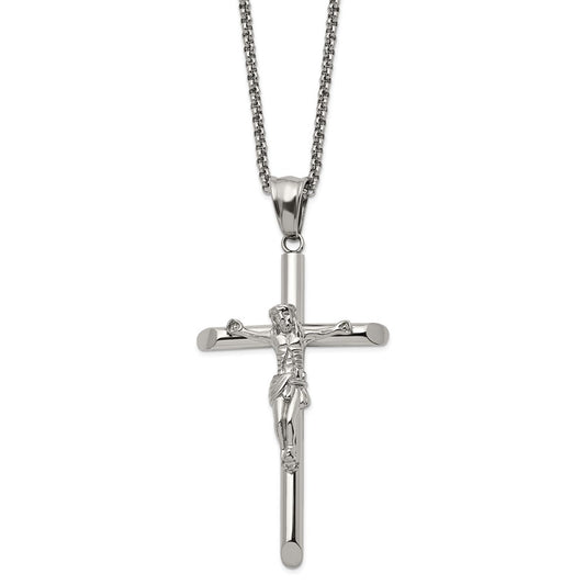 Stainless Steel Polished Large Crucifix 22in Necklace