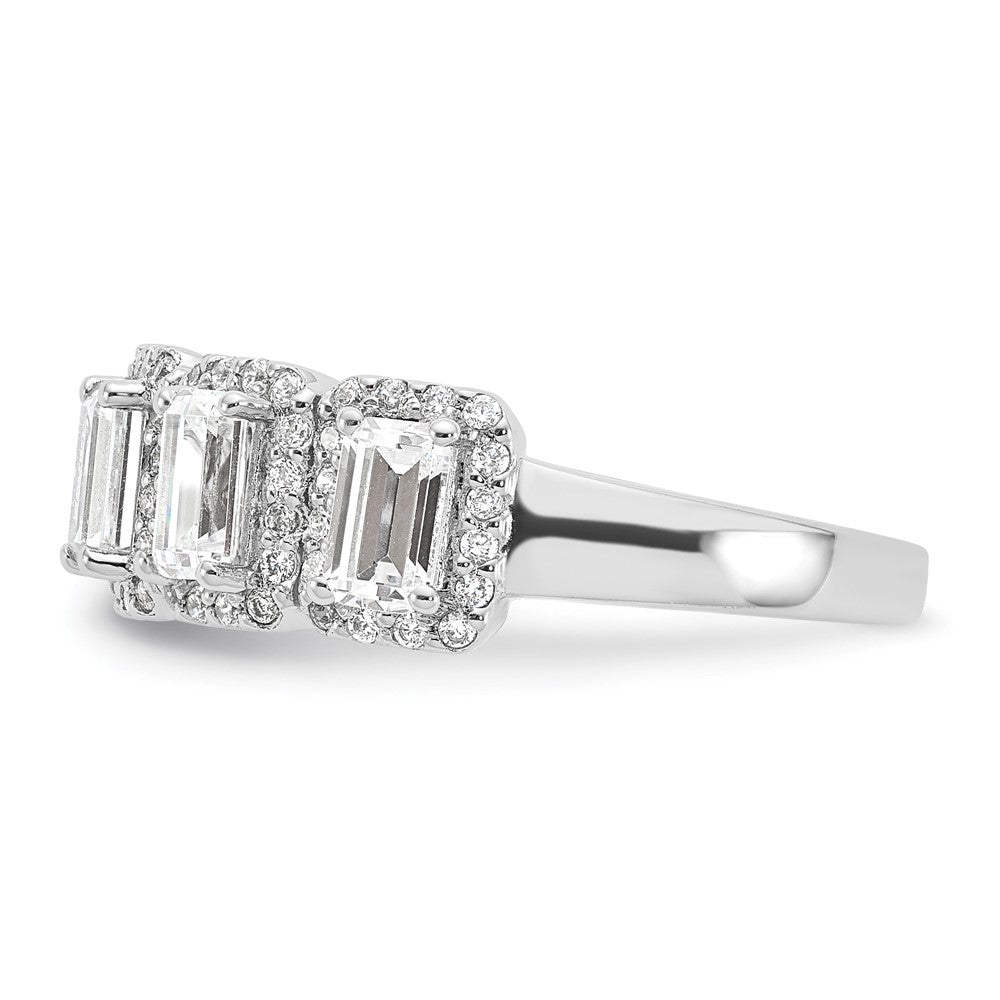 Sterling Silver Rhodium-plated Diamonore 5 Stone Baguette Halo Ring