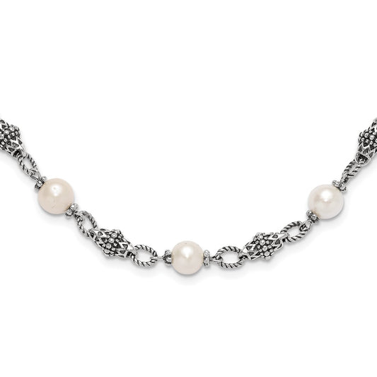 Shey Couture Sterling Silver 20 Inch Antiqued  8-8.5mm Freshwater Cultured Pearl Necklace 18 Inches