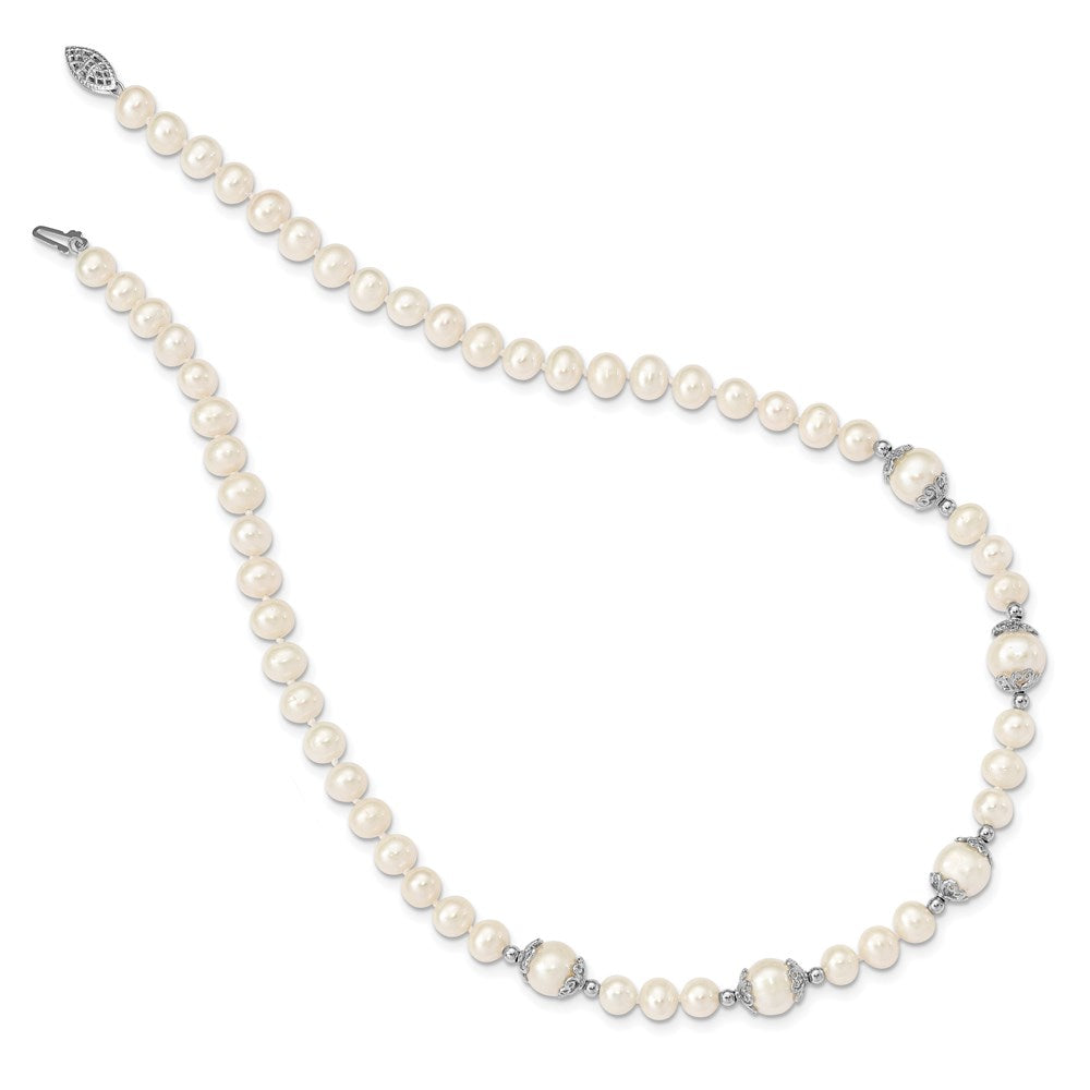 Sterling Silver Rhodium-plated 6-9mm White Freshwater Cultured Pearl 5-station 18 inch Necklace 18 Inches