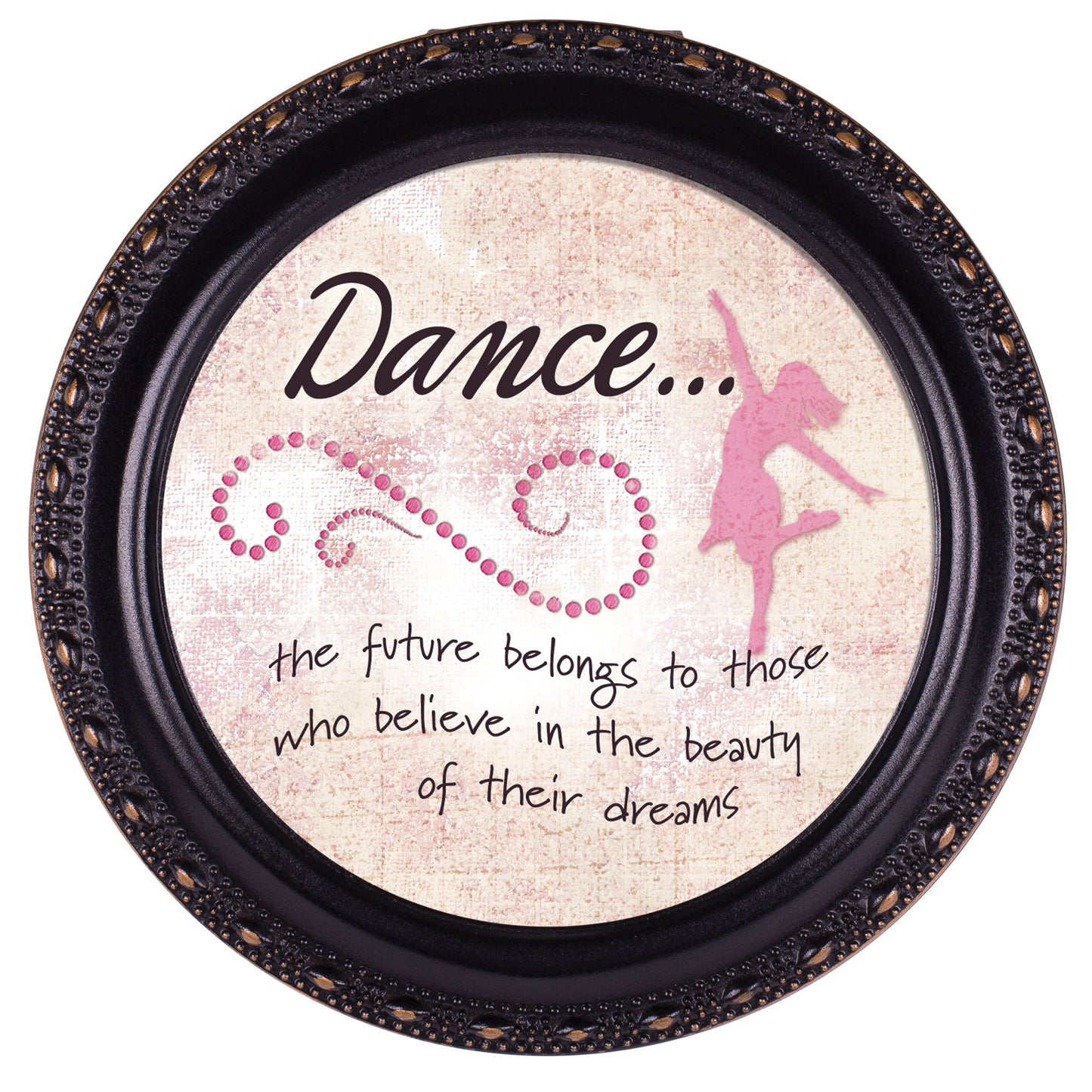 DANCE Black Finish Resin Round Keepsake Box QGM11652
