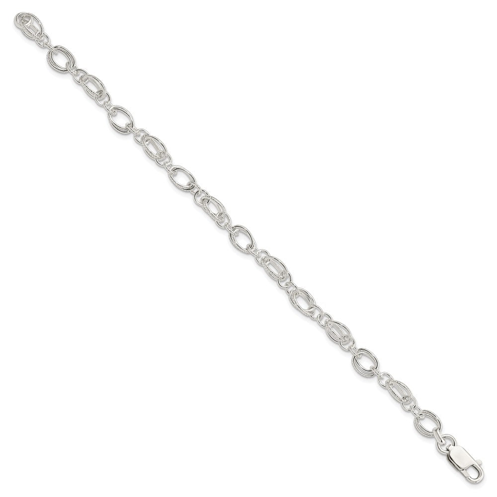Sterling Silver Polished and Textured 5.5mm Fancy Bracelet 7.5 inches