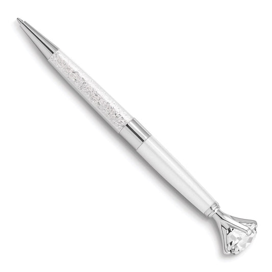 Luxury Giftware by Jere White Crystal Filled with Big Crystal Top Ballpoint Pen