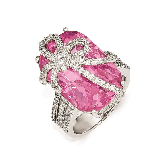 Cheryl M Sterling Silver Pink and White CZ Bow Ring