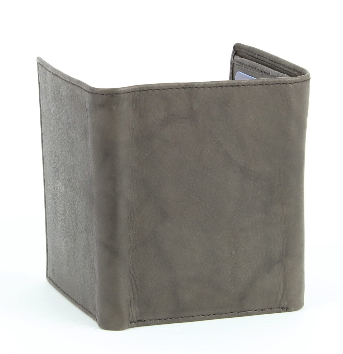 Brown Calf Skin Leather RFID Blocking 6-Slot Trifold Wallet with ID Window