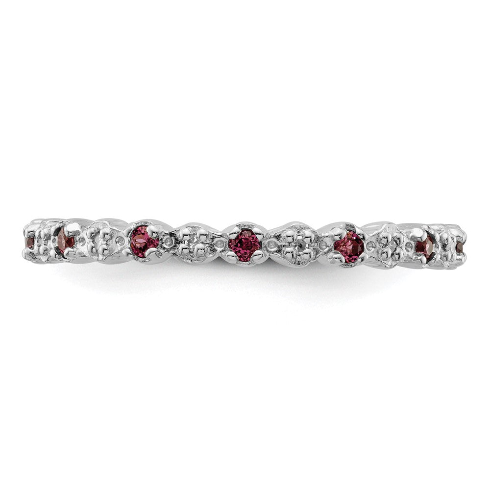 Sterling Silver Stackable Expressions Rhod. Garnet & Diamond Ring Size -7