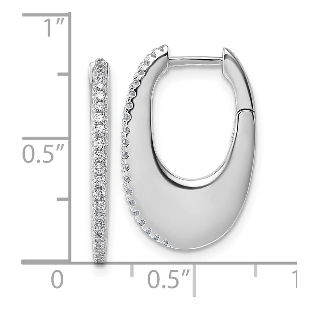 Sterling Silver Rhodium-plated CZ Polished Oval Hinged Hoop Earrings