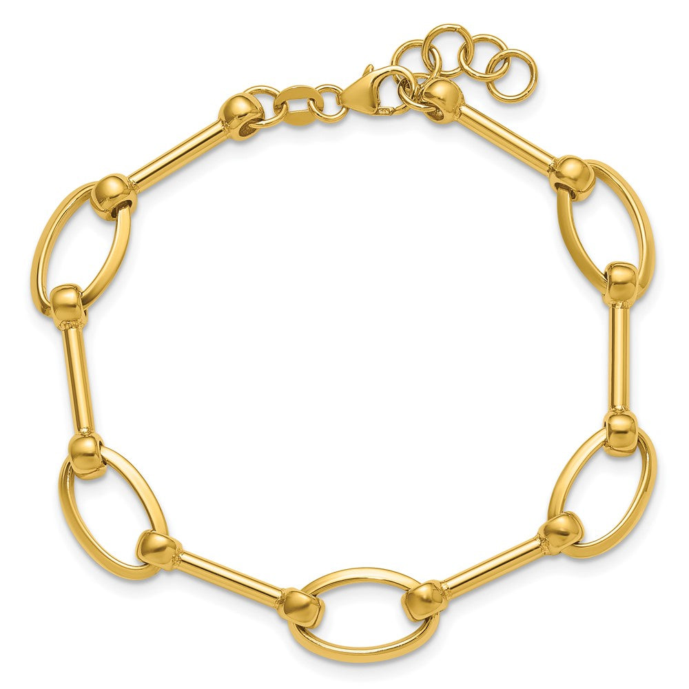 14K Polished Bar and Oval Link w/ .5in Ext. Bracelet 7.5  inches