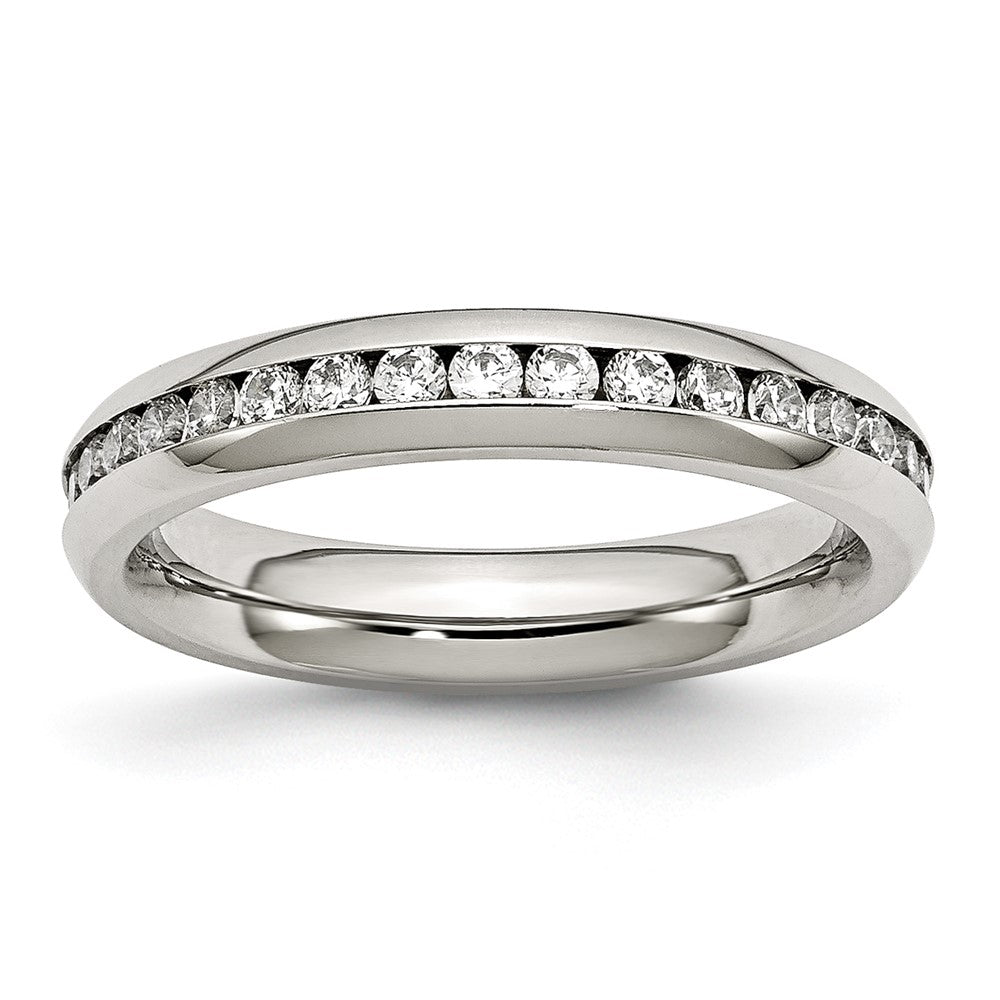 Stainless Steel Polished 4mm April Clear CZ Ring Size - 8