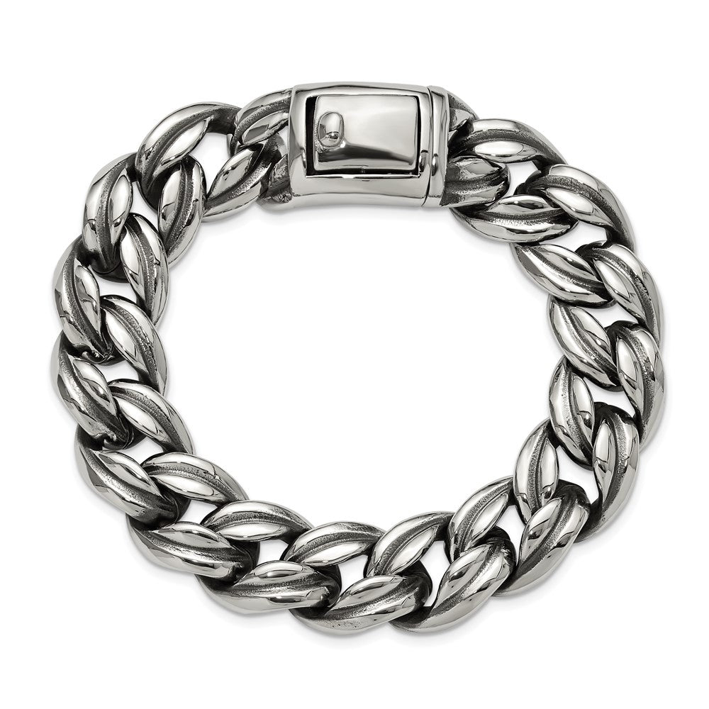 Chisel Stainless Steel Antiqued and Polished 8.5 inch Curb Link Bracelet 8.5 inches