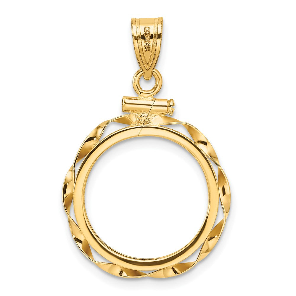 Wideband Distinguished Coin Jewelry 14k Polished Hand Twisted Ribbon 16.5mm x 1.35mm Screw Top Coin Bezel Pendant