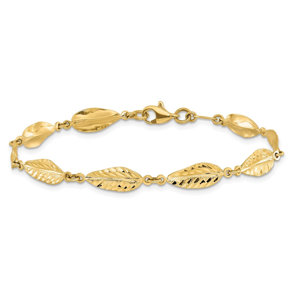 10K Polished Leaf Bracelet 7.5  inches