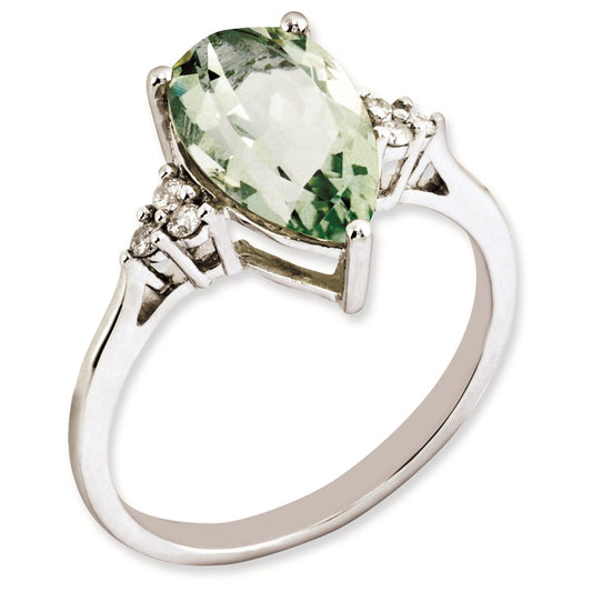 Sterling Silver Rhodium-plated Diamond & Green Quartz Ring