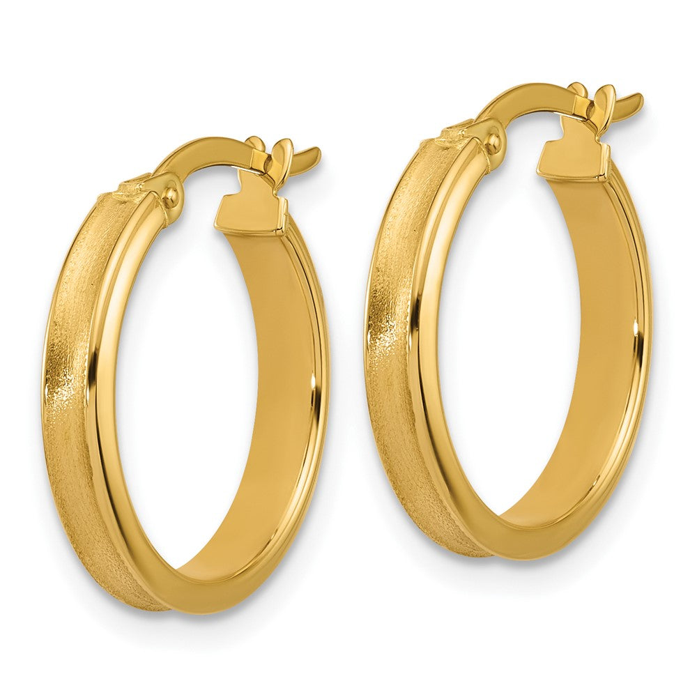 14K Polished and Satin Round Hoop Earrings